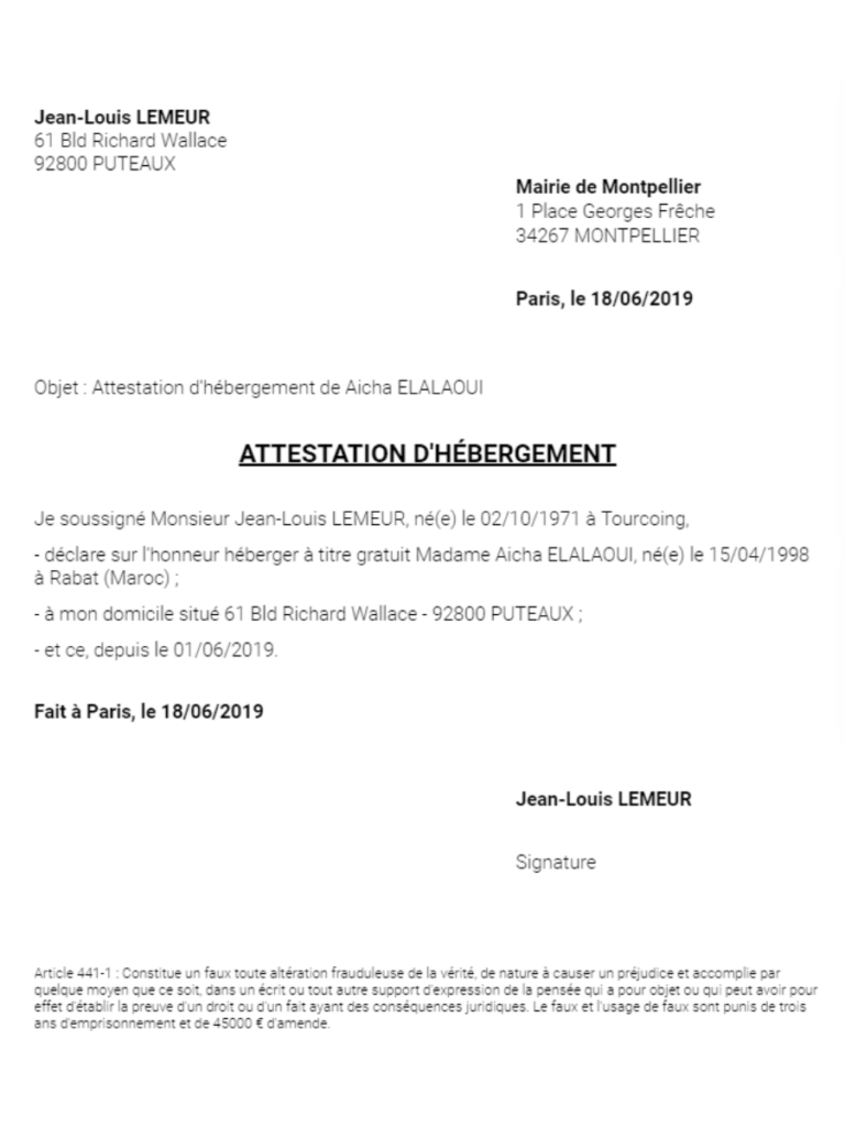 C'est quoi une attestation d'hébergement CAF ? Voici un exemple typique d'une attestation d'hébergement !